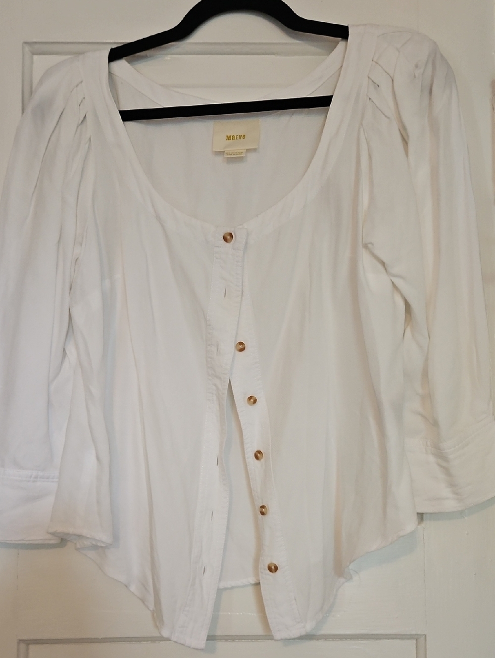 Anthropologie Maeve White Scoop-Neck Button-Front Blouse